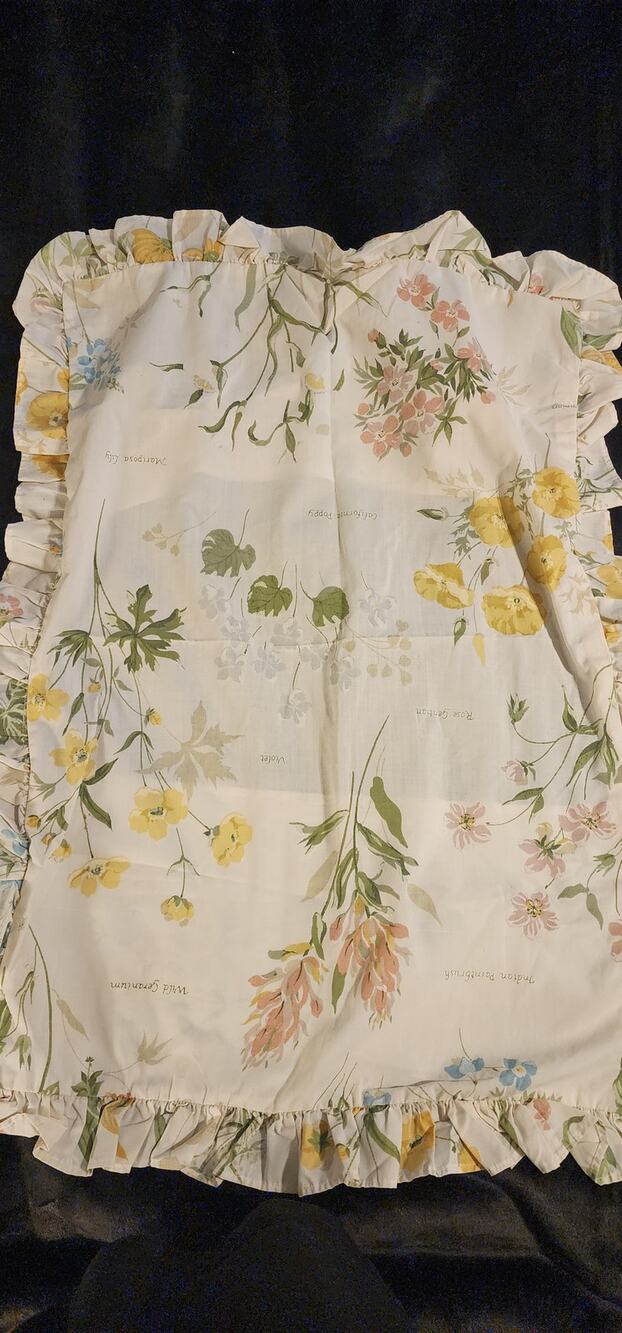 Vintage 1970s JCPenney Botanical Floral Ruffled Standard Pillowcase Cottagecore